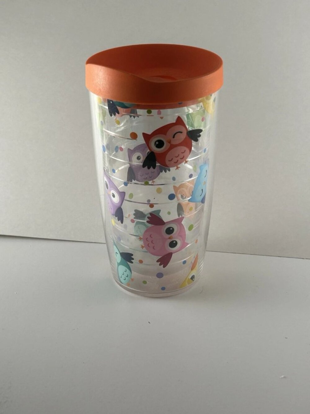 Tervis 16 oz Owl Tumbler With Orange Lid Double Insulated Keeps Liquid Hot/Cold